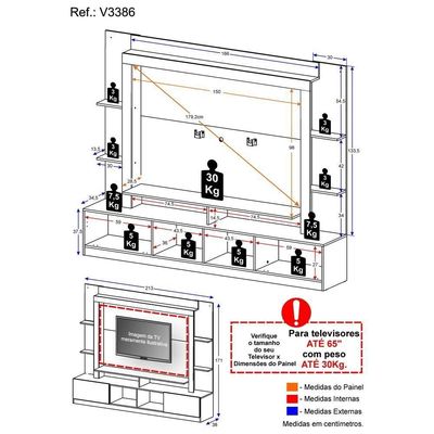 Estante Com Suporte Tv 65" E 2 Portas Oslo MultimóveisV3386