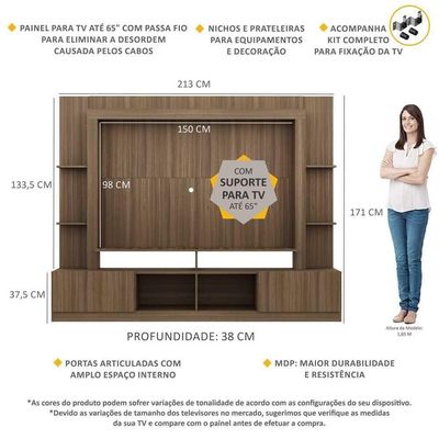 Estante Com Suporte Tv 65" E 2 Portas Oslo Multimóveis V3386