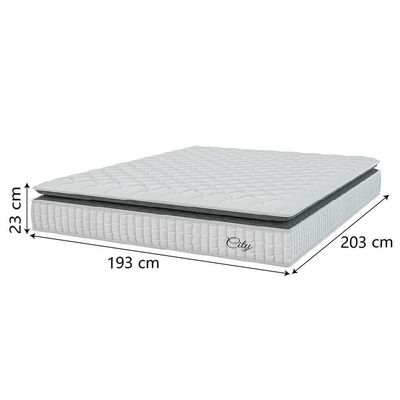 Cama Box Baú Colchão Casal King Molas Ensacadas City Pillow Top 193x203x64cm Cinza Branco