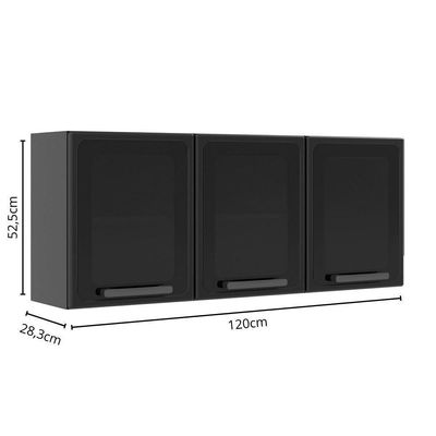 Armário Aéreo De Aço 3 Portas Vidro Estilo Bertolini Grafite