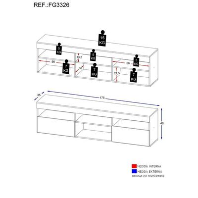 Rack Suspenso Para Tv Até 65´´ Fg3326 Com 2 Portas Branco