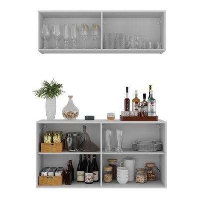Kit Bar Armário Aéreo E Aparador 4 Portas Multimóveis Mp1075 Branco Branco