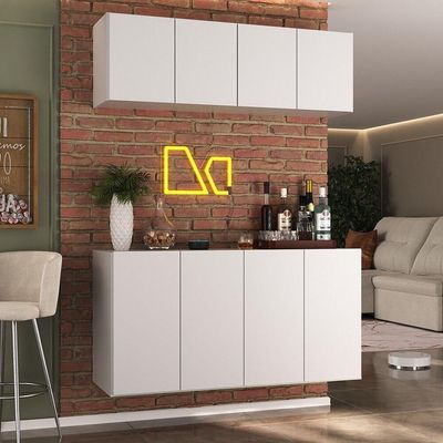 Kit Bar Armário Aéreo E Aparador 4 Portas Multimóveis Mp1075 Branco Branco
