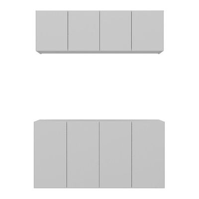 Kit Bar Armário Aéreo E Aparador 4 Portas Multimóveis Mp1075 Branco Branco