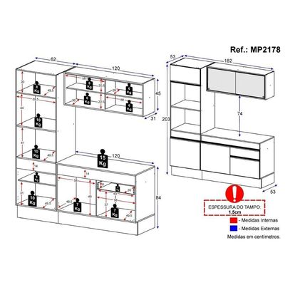 Armário Cozinha Compacta 3 Peças Com Rodapé Mp2178 Made