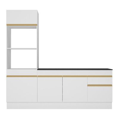 Armário De Cozinha Compacta 212cm Com Rodapé Veneza Multimóveis V2113 Branco/dourado Branco/dourado