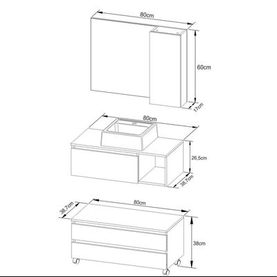 Gabinete De Banheiro+Cuba E Espelheira 80cm Cr10094 Amêndoa
