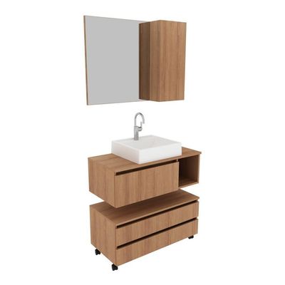 Gabinete De Banheiro+Cuba E Espelheira 80cm Cr10094 Amêndoa