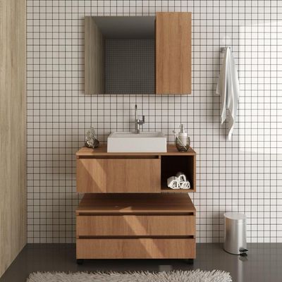 Gabinete De Banheiro+Cuba E Espelheira 80cm Cr10094 Amêndoa