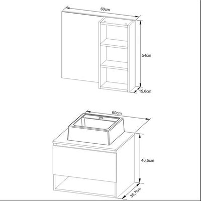 Gabinete De Banheiro + Cuba 60cm Cr10096 Amêndoa/branco