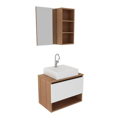 Gabinete De Banheiro + Cuba 60cm Cr10096 Amêndoa/branco