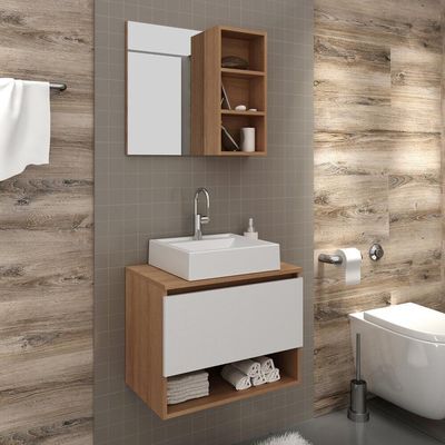 Gabinete De Banheiro + Cuba 60cm Cr10096 Amêndoa/branco