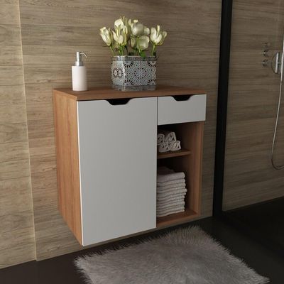 Gabinete Banheiro 60Cm Amêndoa/Branco