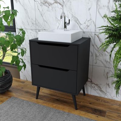 Gabinete Banheiro 60cm 2 Gavetas Retrô Cr10119 Preto