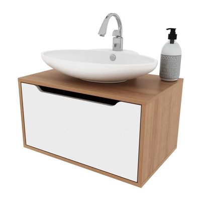 Gabinete Banheiro Suspenso 60cm 1 Porta Multimóveis Cr10123 Amêndoa-branco