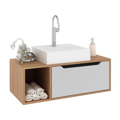 Gabinete Banheiro 80cm 1 Porta Nicho Multimóveis Cr10122 Amêndoa-branco