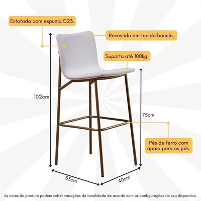 Banqueta Alta Estofada Para Cozinha Bar Multimóveis Cr20281 Off White/dourado Acetinado Off White/dourado Acetinado