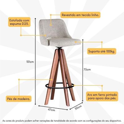 Banqueta Alta Estofada E Giratória Multimóveis Cr20280 Off White Off White