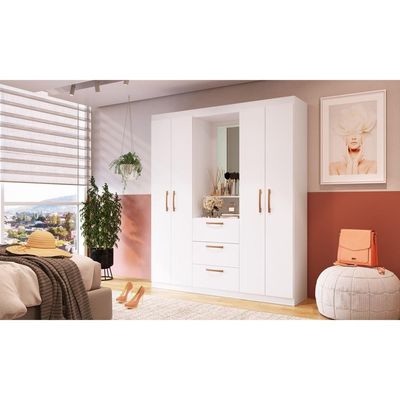 Guarda-Roupa Com Espelho 4 Portas 3 Gavetas Cr4151 Branco