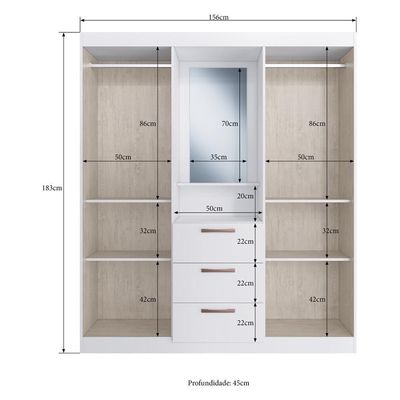 Guarda-Roupa Com Espelho 4 Portas 3 Gavetas Cr4151 Branco