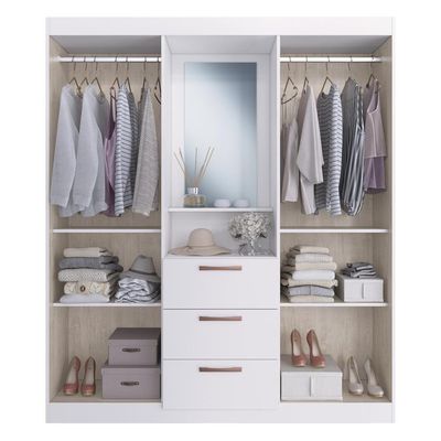 Guarda-Roupa Com Espelho 4 Portas 3 Gavetas Cr4151 Branco