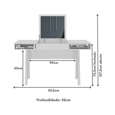 Penteadeira 131,5cm Com 2 Gavetas 1 Porta Basculante E Espelho Multimóveis CR35250 Branco