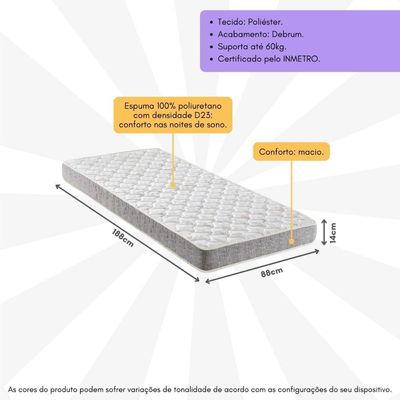 Colchão De Solteiro Com Espuma D23 88x188cm Inducol Cr451b Cinza Cinza