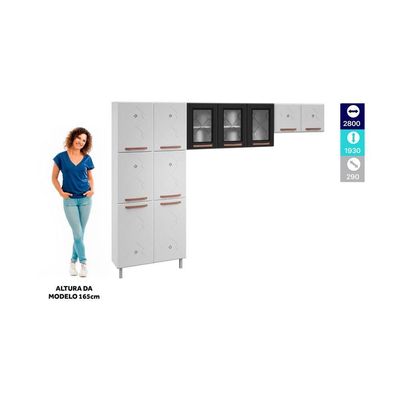 Cozinha De Aço Compacta 3 Peças Glass Branco preto