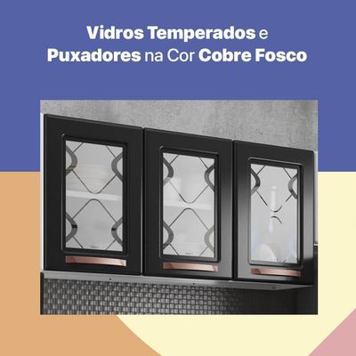 Cozinha De Aço Compacta 3 Peças Glass Branco preto