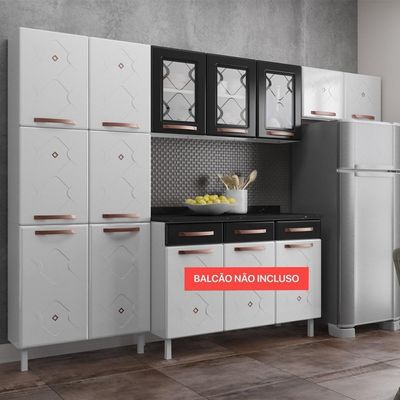Cozinha De Aço Compacta 3 Peças Glass Branco preto