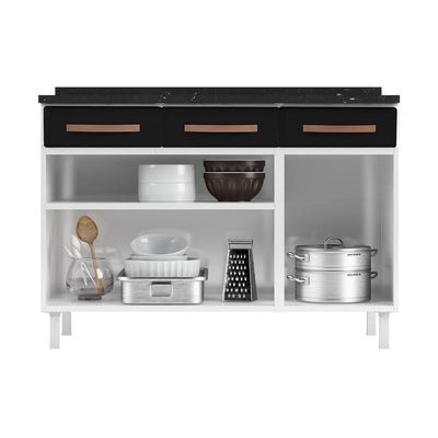 Balcão De Cozinha De Aço Triplo Com Tampo Branco preto