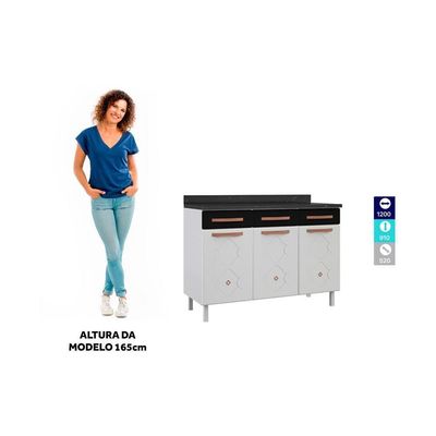 Balcão De Cozinha De Aço Triplo Com Tampo Branco preto