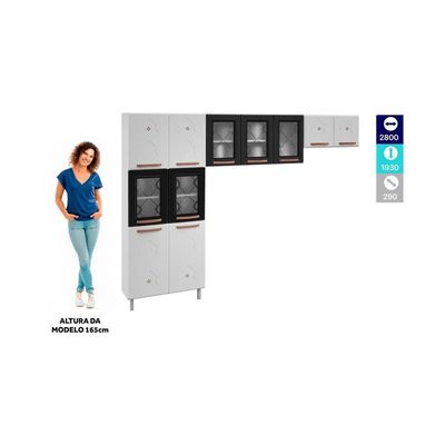Cozinha De Aço Compacta 3 Peças Glass Branco preto