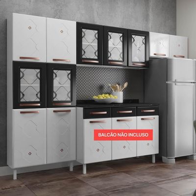 Cozinha De Aço Compacta 3 Peças Glass Branco preto