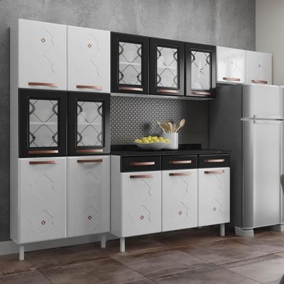 Cozinha De Aço Compacta 3 Peças Glass Branco preto