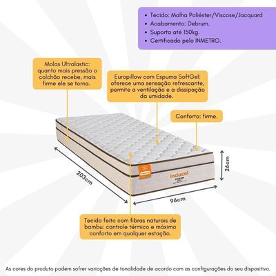 Colchão Solteirão Pequim 96x203cm Molas Ultralastic Softgel Inducol Cr445b Branco/bege Branco/bege
