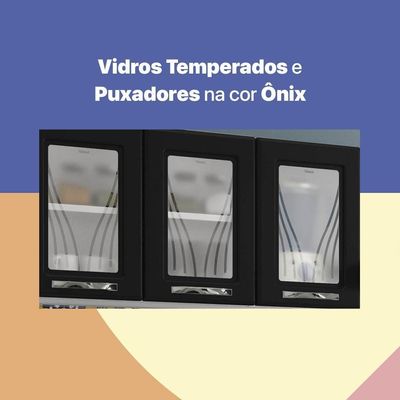 Armário De Cozinha De Aço Aéreo Triplo 120cm Branco preto