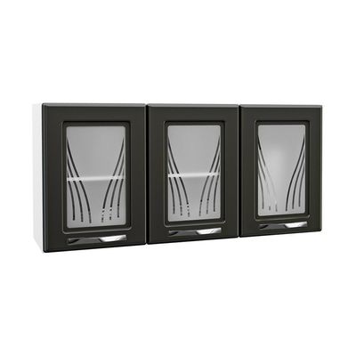 Armário De Cozinha De Aço Aéreo Triplo 120cm Branco preto