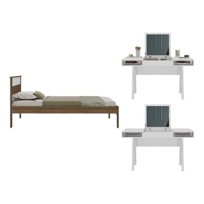 Cama De Solteiro Para Colchão 88 X 188 Cm Com Penteadeira 131,5cm Multimóveis CR35247 Nogal/branco