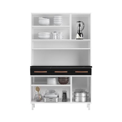 Armário De Cozinha De Aço Kit Triplo 120cm Branco preto
