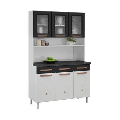 Armário De Cozinha De Aço Kit Triplo 120cm Branco preto