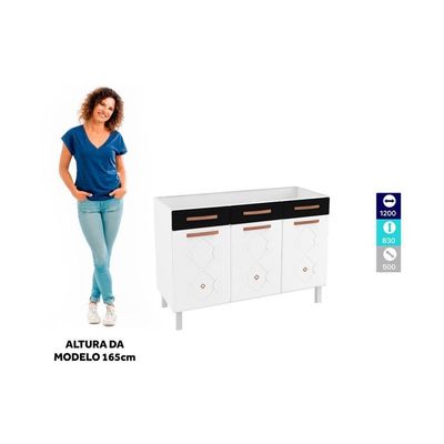 Balcão De Cozinha De Aço Triplo Sem Tampo Para Pia 120cm