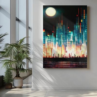 Quadro Decorativo Abstrato - Skyline Noturno - 30x45cm