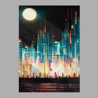 Quadro Decorativo Abstrato - Skyline Noturno - 30x45cm