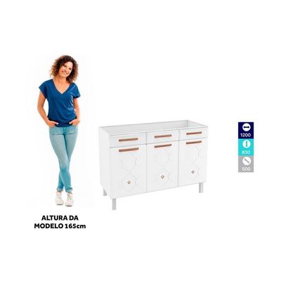 Balcão De Cozinha De Aço Triplo S/ Tampo P/ Pia 120cm Branco