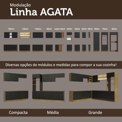 Armário Aéreo 80cm Rustic/Preto Agata Madesa
