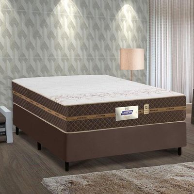 Cama Box Casal Colchão Molas Flora Marrom 138x188x60cm Marrom / Branco