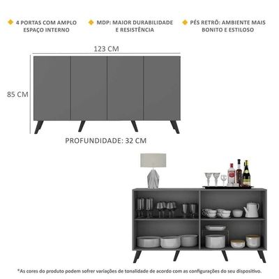 Aparador Buffet 4 Portas Vegas V3560 Rustic/Preto