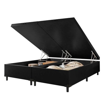 Cama Box  Baú Queen 1,58m  41cm Prince Preto Marrom