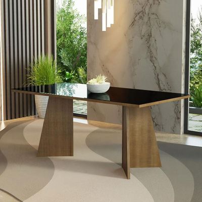 Mesa Jantar Retangular Tampo Vidro Rustic-preto